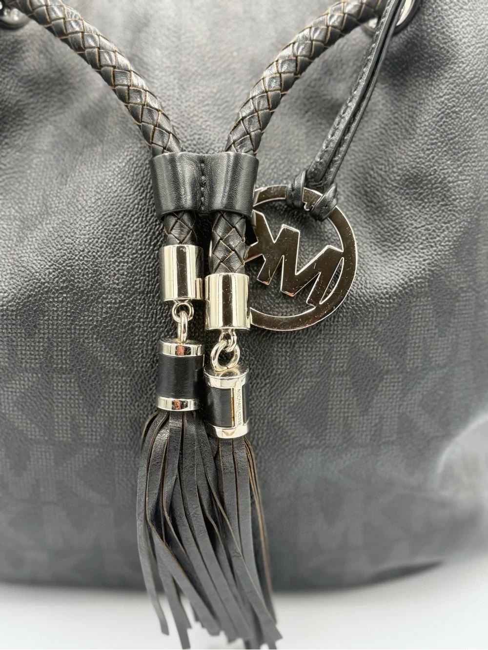 Michael Kors Black Shoulder Drawstring Tote with Tassel  and Wallet (pre owned)